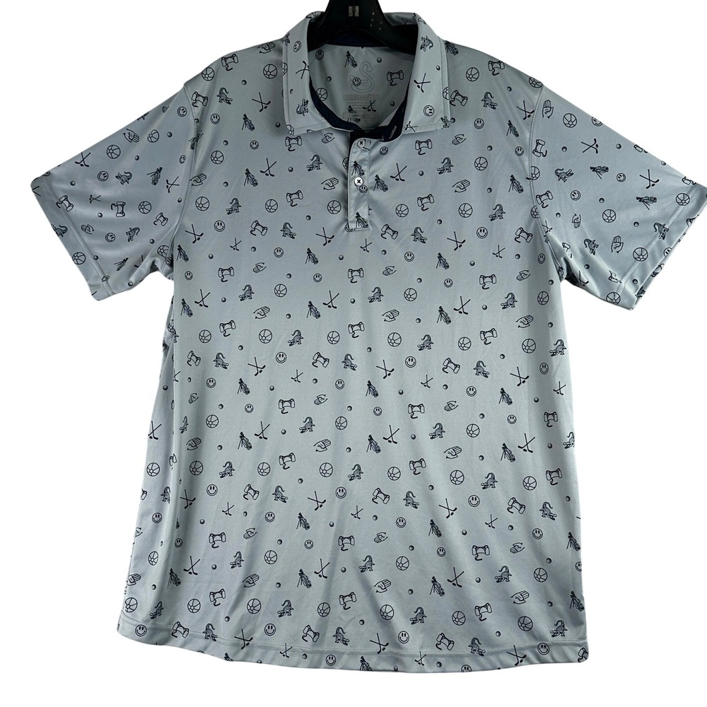 Swannies Golf Hockey Polo Mens XL Gray Performance Sporty Preppy Golfcore